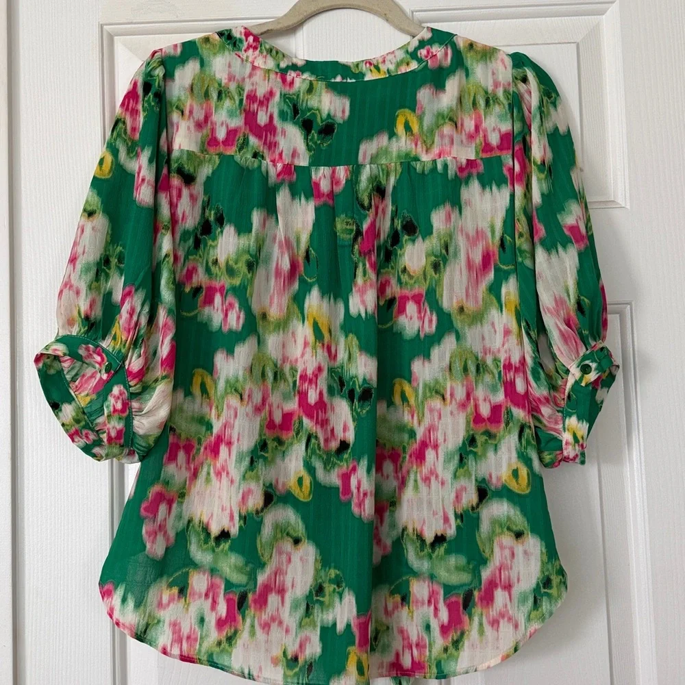 Rose & Olive Green and Pink Floral Blouse - Picture 4 of 4